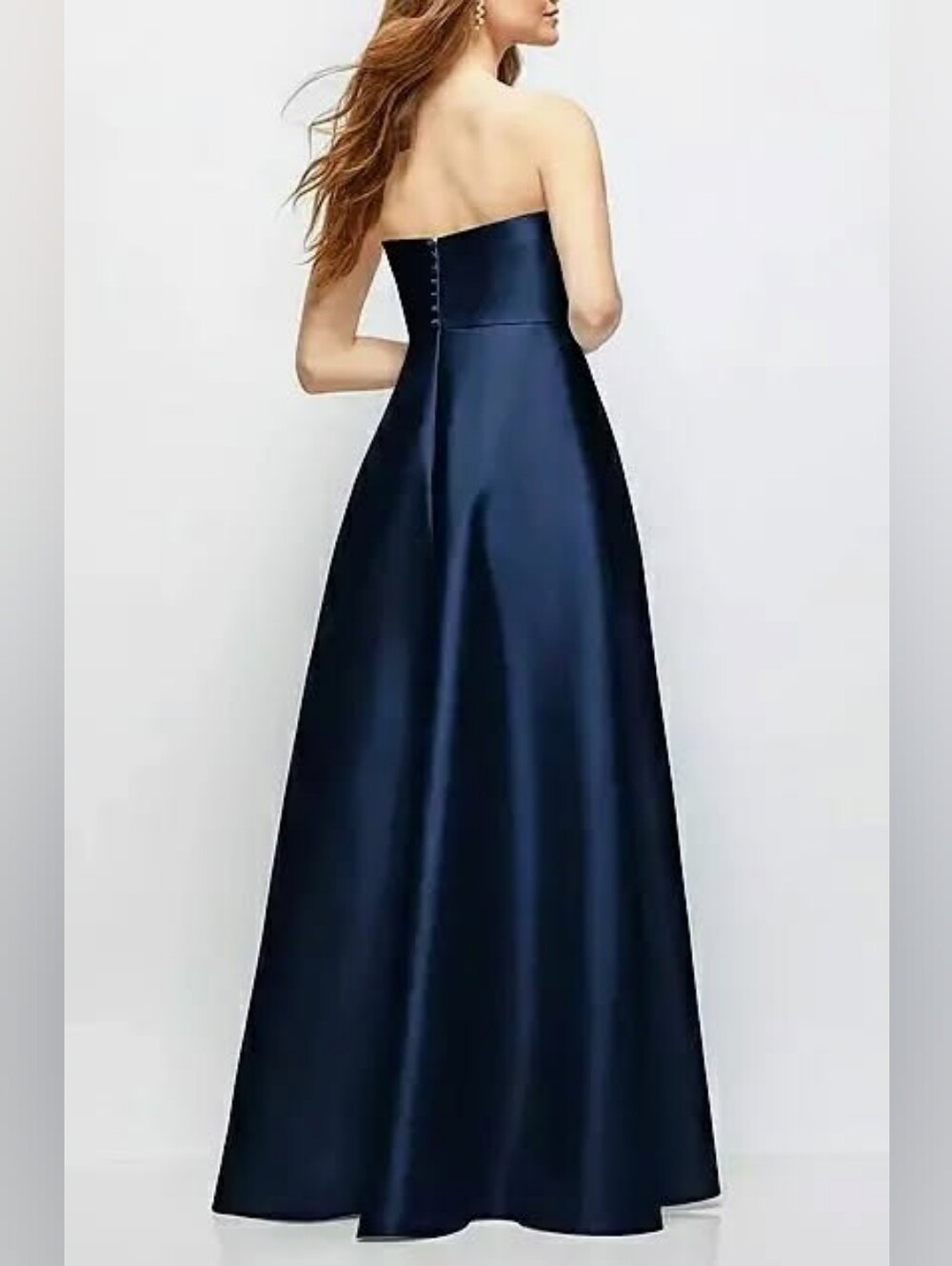 ALFRED SUNG Gorgeous Midnight Blue Strapless Satin Gown - Picture 4 of 8